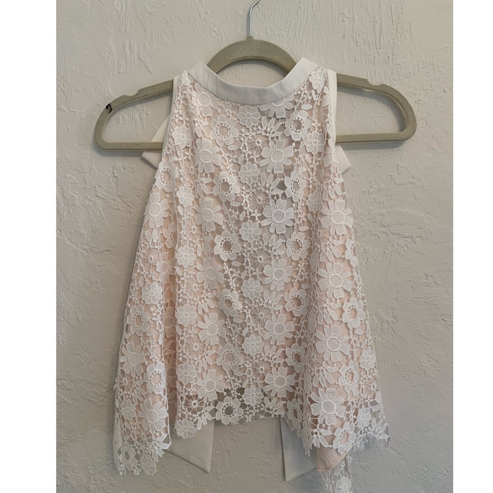 White Halter lace bow top